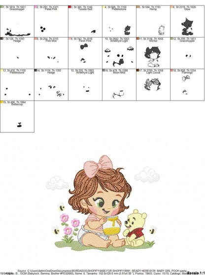 Winnie the Pooh embroidery design - Baby girl with Pooh bear machine embroidery pattern - Baby boy and girl file - Instant digital download pes jef - Marcia Embroidery