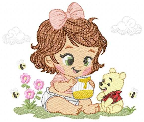 Winnie the Pooh embroidery design - Baby girl with Pooh bear machine embroidery pattern - Baby boy and girl file - Instant digital download pes jef - Marcia Embroidery
