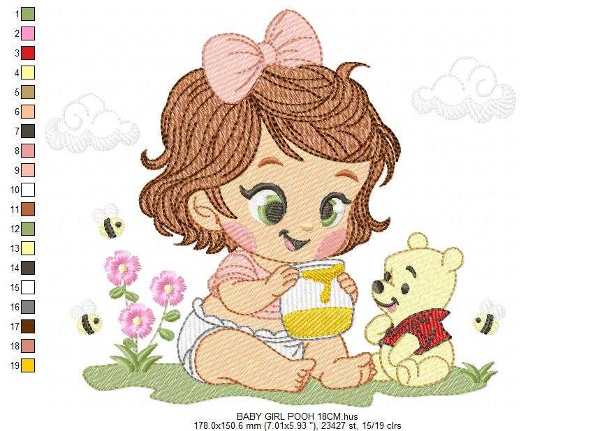 Winnie the Pooh embroidery design - Baby girl with Pooh bear machine embroidery pattern - Baby boy and girl file - Instant digital download pes jef - Marcia Embroidery