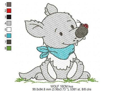 Wolf embroidery design - Happy Male Puppy with bandana machine embroidery pattern - Baby Boy Pet file - Instant digital download pes jef - Marcia Embroidery