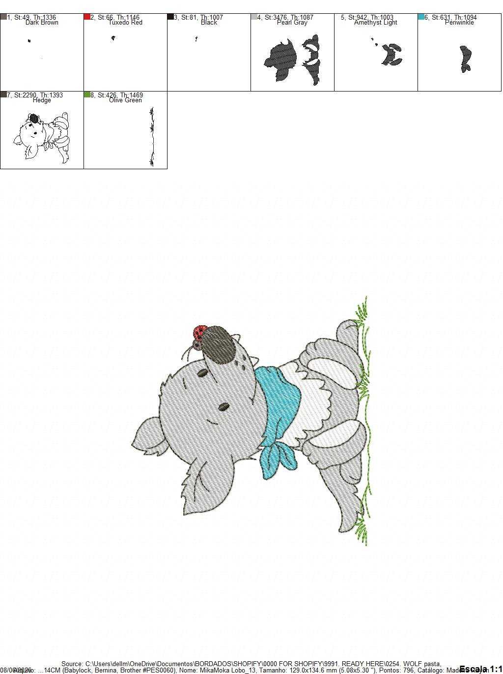 Wolf embroidery design - Happy Male Puppy with bandana machine embroidery pattern - Baby Boy Pet file - Instant digital download pes jef - Marcia Embroidery