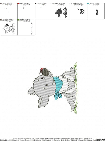 Wolf embroidery design - Happy Male Puppy with bandana machine embroidery pattern - Baby Boy Pet file - Instant digital download pes jef - Marcia Embroidery