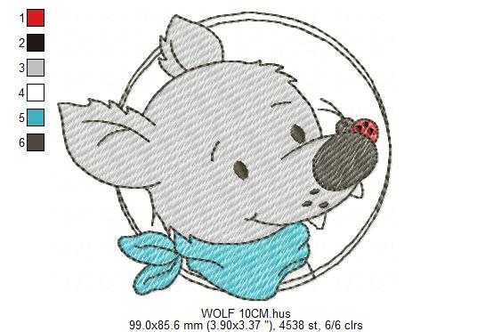 Wolf embroidery design - Happy Male Puppy with bandana machine embroidery pattern - Pet embroidery file - Instant digital download pes jef - Marcia Embroidery