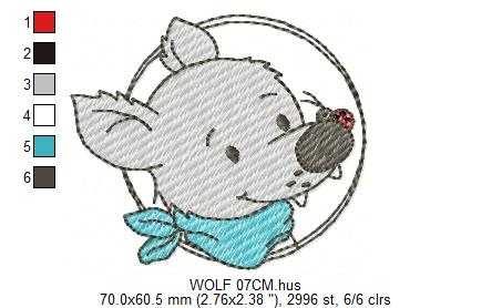 Wolf embroidery design - Happy Male Puppy with bandana machine embroidery pattern - Pet embroidery file - Instant digital download pes jef - Marcia Embroidery