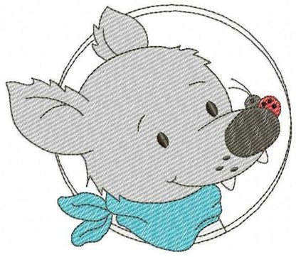 Wolf embroidery design - Happy Male Puppy with bandana machine embroidery pattern - Pet embroidery file - Instant digital download pes jef - Marcia Embroidery