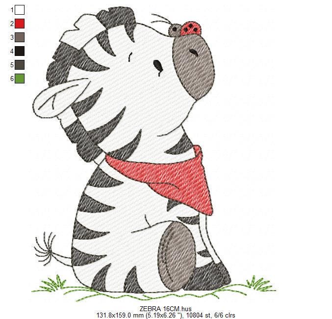 Zebra with red bandana and ladybug embroidery designs - Safari Wild Animal machine embroidery pattern - Baby Boy and Girl file - Instant digital download pes jef dst hus vp3 - Marcia Embroidery