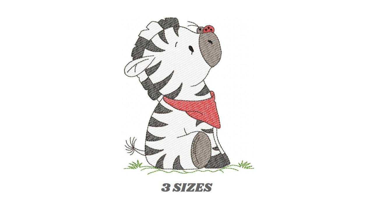 Zebra with red bandana and ladybug embroidery designs - Safari Wild Animal machine embroidery pattern - Baby Boy and Girl file - Instant digital download pes jef dst hus vp3 - Marcia Embroidery