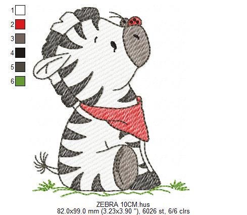 Zebra with red bandana and ladybug embroidery designs - Safari Wild Animal machine embroidery pattern - Baby Boy and Girl file - Instant digital download pes jef dst hus vp3 - Marcia Embroidery