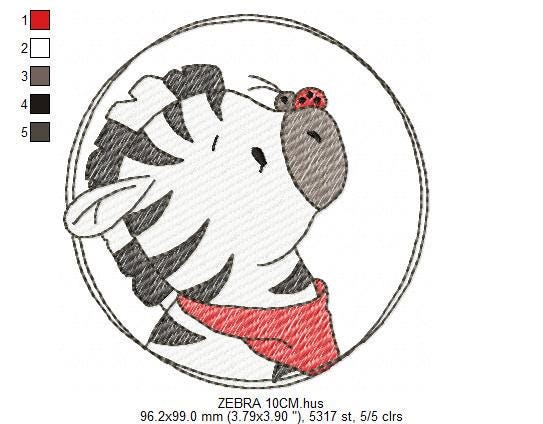 Zebra with red bandana and ladybug frame embroidery designs - Safari Wild Animal machine embroidery pattern - Baby Boy and Girl file - Instant digital download pes jef dst hus vp3 - Marcia Embroidery