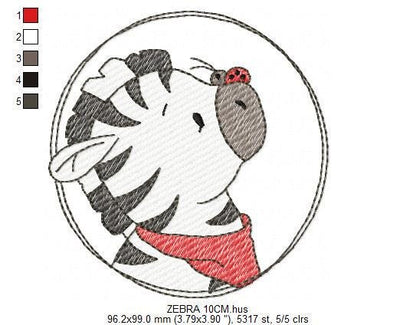 Zebra with red bandana and ladybug frame embroidery designs - Safari Wild Animal machine embroidery pattern - Baby Boy and Girl file - Instant digital download pes jef dst hus vp3 - Marcia Embroidery