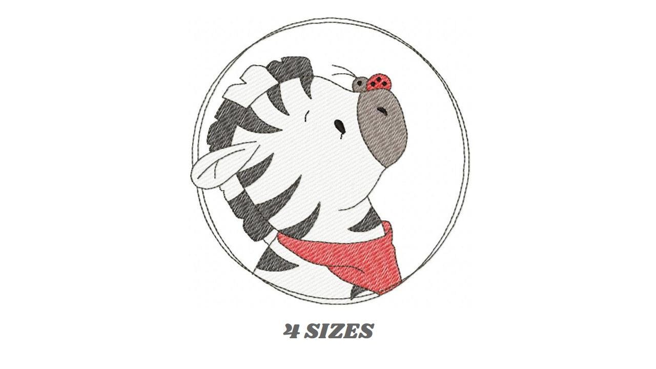 Zebra with red bandana and ladybug frame embroidery designs - Safari Wild Animal machine embroidery pattern - Baby Boy and Girl file - Instant digital download pes jef dst hus vp3 - Marcia Embroidery