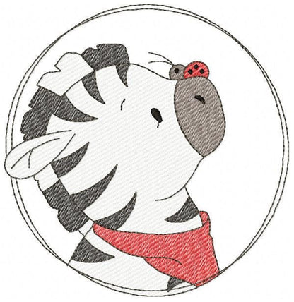 Zebra with red bandana and ladybug frame embroidery designs - Safari Wild Animal machine embroidery pattern - Baby Boy and Girl file - Instant digital download pes jef dst hus vp3 - Marcia Embroidery