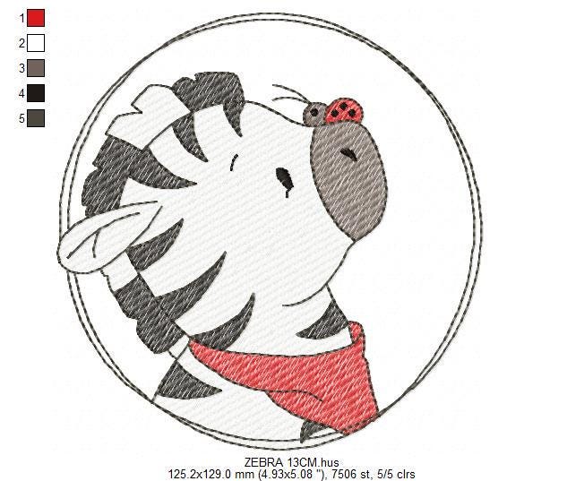 Zebra with red bandana and ladybug frame embroidery designs - Safari Wild Animal machine embroidery pattern - Baby Boy and Girl file - Instant digital download pes jef dst hus vp3 - Marcia Embroidery