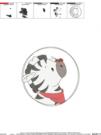 Zebra with red bandana and ladybug frame embroidery designs - Safari Wild Animal machine embroidery pattern - Baby Boy and Girl file - Instant digital download pes jef dst hus vp3 - Marcia Embroidery