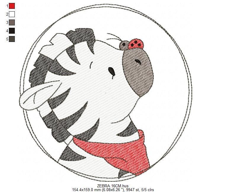 Zebra with red bandana and ladybug frame embroidery designs - Safari Wild Animal machine embroidery pattern - Baby Boy and Girl file - Instant digital download pes jef dst hus vp3 - Marcia Embroidery