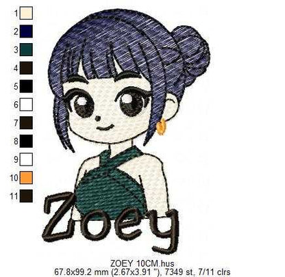 Zoey KPop Demon Hunters embroidery design - Kpop Warriors machine embroidery patterns - Baby girl file - Instant digital download - Marcia Embroidery