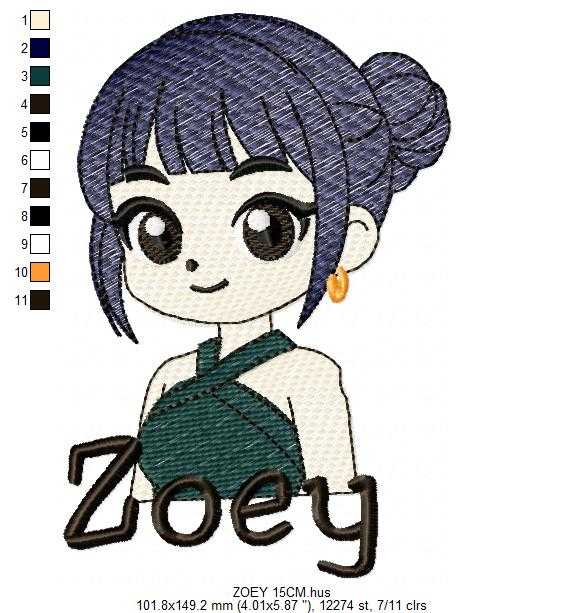 Zoey KPop Demon Hunters embroidery design - Kpop Warriors machine embroidery patterns - Baby girl file - Instant digital download - Marcia Embroidery