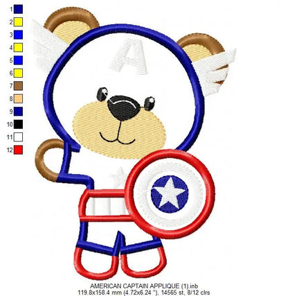 Hero Bear embroidery design machine embroidery pattern - Superman, Captain America, Spiderman, Batman, Green Lantern, Thor,  Flash,  Marvel Marcia Embroidery