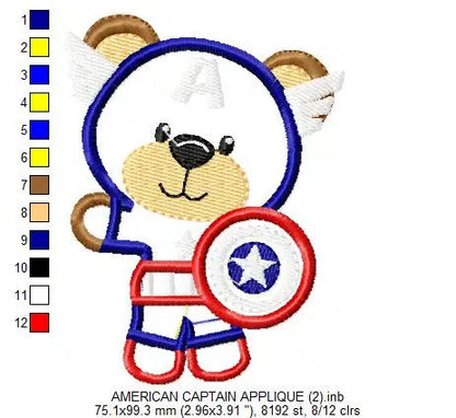 Hero Bear embroidery design machine embroidery pattern - Superman, Captain America, Spiderman, Batman, Green Lantern, Thor,  Flash,  Marvel Marcia Embroidery