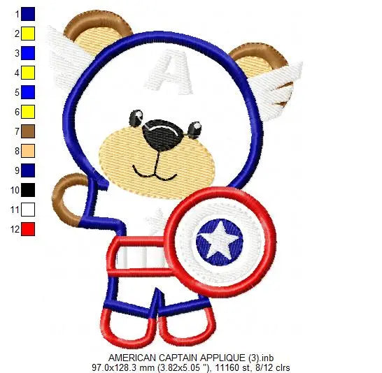 Hero Bear embroidery design machine embroidery pattern - Superman, Captain America, Spiderman, Batman, Green Lantern, Thor,  Flash,  Marvel Marcia Embroidery