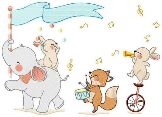 Musical Animals embroidery designs - Elephant embroidery design machine embroidery pattern - Fox embroidery file Rabbit embroidery Circus