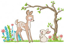 Load image into Gallery viewer, Deer with rabbit embroidery design machine embroidery pattern
