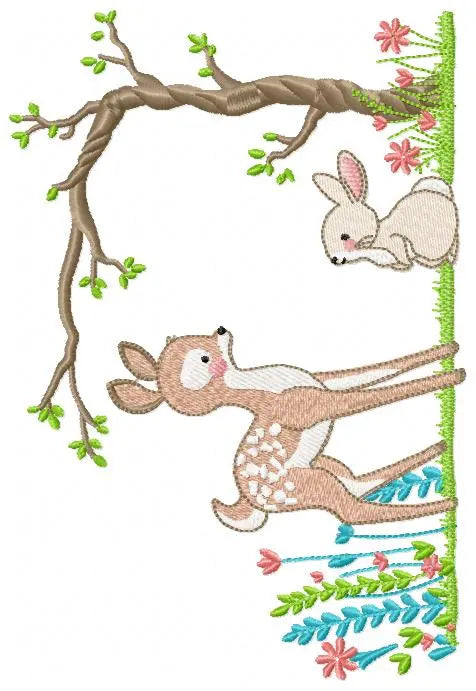 Deer with rabbit embroidery design machine embroidery pattern Marcia Embroidery