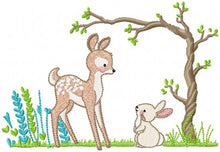 Load image into Gallery viewer, Deer with rabbit embroidery design machine embroidery pattern
