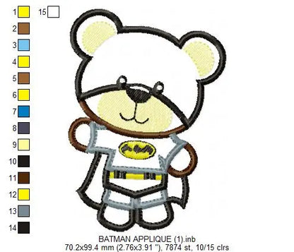 Hero Bear embroidery design machine embroidery pattern - Superman, Captain America, Spiderman, Batman, Green Lantern, Thor,  Flash,  Marvel Marcia Embroidery