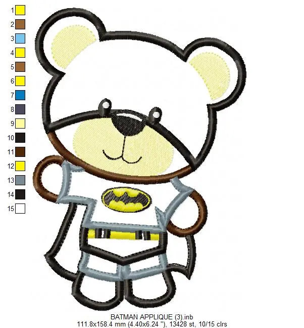 Hero Bear embroidery design machine embroidery pattern - Superman, Captain America, Spiderman, Batman, Green Lantern, Thor,  Flash,  Marvel Marcia Embroidery