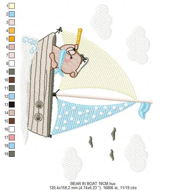 Sailor Bear embroidery design machine embroidery pattern Marcia Embroidery