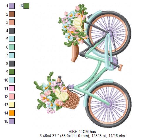 Floral Bike embroidery designs - Old Bicycle with flower basket embroidery design machine embroidery pattern - instant download jef pes dst