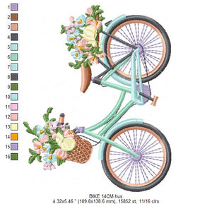 Floral Bike embroidery designs - Old Bicycle with flower basket embroidery design machine embroidery pattern - instant download jef pes dst