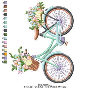 Floral Bike embroidery designs - Old Bicycle with flower basket embroidery design machine embroidery pattern - instant download jef pes dst