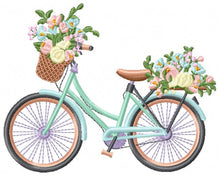 Laden Sie das Bild in den Galerie-Viewer, Floral Bike embroidery designs - Old Bicycle with flower basket embroidery design machine embroidery pattern - instant download jef pes dst
