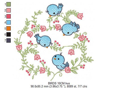 Bird embroidery designs - Birds embroidery design machine embroidery pattern - instant download - Floral embroidery Quilt embroidery file