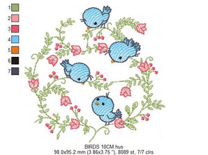 Bird embroidery designs - Birds embroidery design machine embroidery pattern - instant download - Floral embroidery Quilt embroidery file