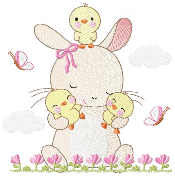 Bunny embroidery design - Rabbit embroidery designs machine embroidery pattern - Baby girl embroidery file - rabbit with flowers download - Animal