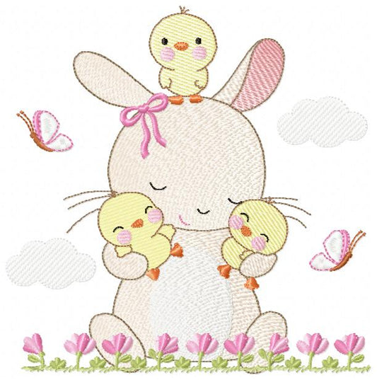 Bunny embroidery design - Rabbit embroidery designs machine embroidery pattern - Baby girl embroidery file - rabbit with flowers download - Animal