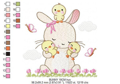Bunny embroidery design - Rabbit embroidery designs machine embroidery pattern - Baby girl embroidery file - rabbit with flowers download - Animal