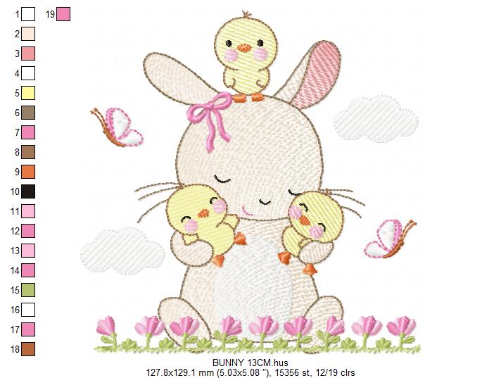 Bunny embroidery design - Rabbit embroidery designs machine embroidery pattern - Baby girl embroidery file - rabbit with flowers download - Animal