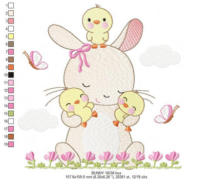 Bunny embroidery design - Rabbit embroidery designs machine embroidery pattern - Baby girl embroidery file - rabbit with flowers download - Animal