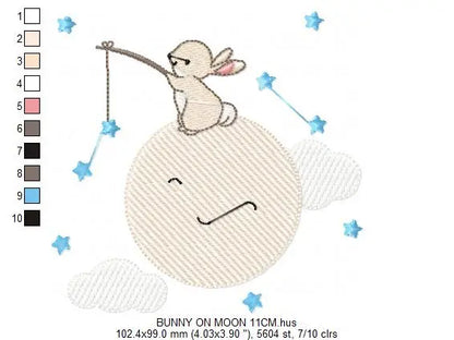 Bunny with Full moon embroidery design machine embroidery pattern Marcia Embroidery
