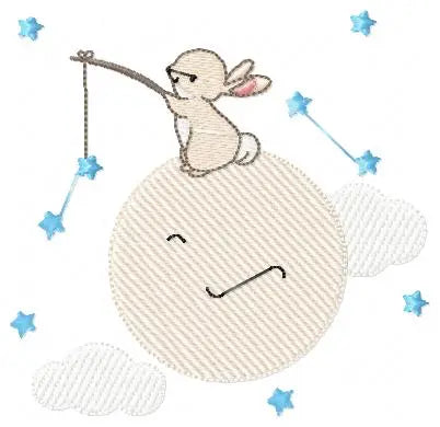 Bunny with Full moon embroidery design machine embroidery pattern Marcia Embroidery