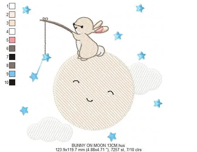 Bunny with Full moon embroidery design machine embroidery pattern Marcia Embroidery