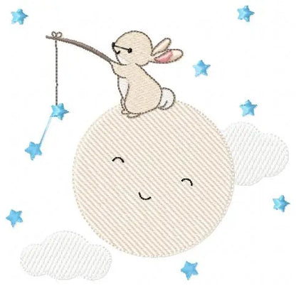 Bunny with Full moon embroidery design machine embroidery pattern Marcia Embroidery