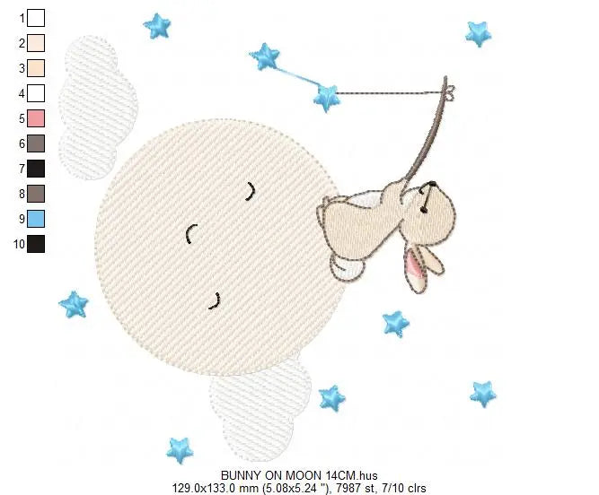 Bunny with Full moon embroidery design machine embroidery pattern Marcia Embroidery