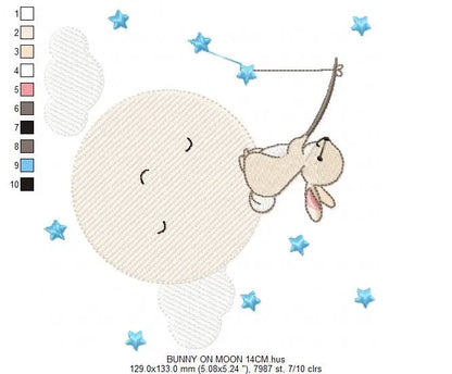 Bunny with Full moon embroidery design machine embroidery pattern Marcia Embroidery