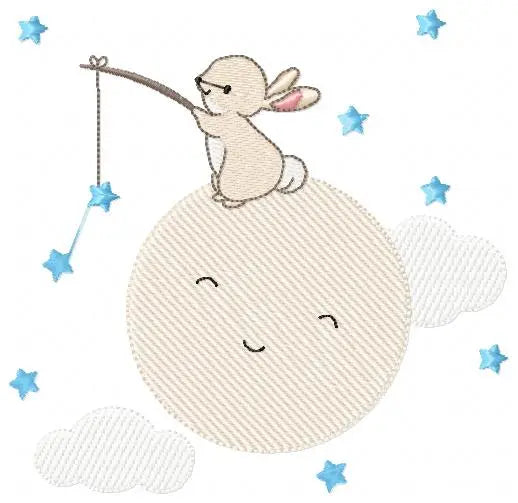 Bunny with Full moon embroidery design machine embroidery pattern Marcia Embroidery
