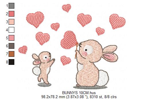 Bunny embroidery design - Rabbit embroidery designs machine embroidery pattern - baby girl embroidery file - kid rabbit with hearts balloons